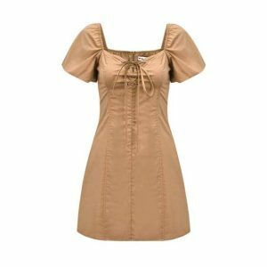 Trendy Puffy Sleeves Brown Mini Dress - Y2K Coquette Aesthetic Style