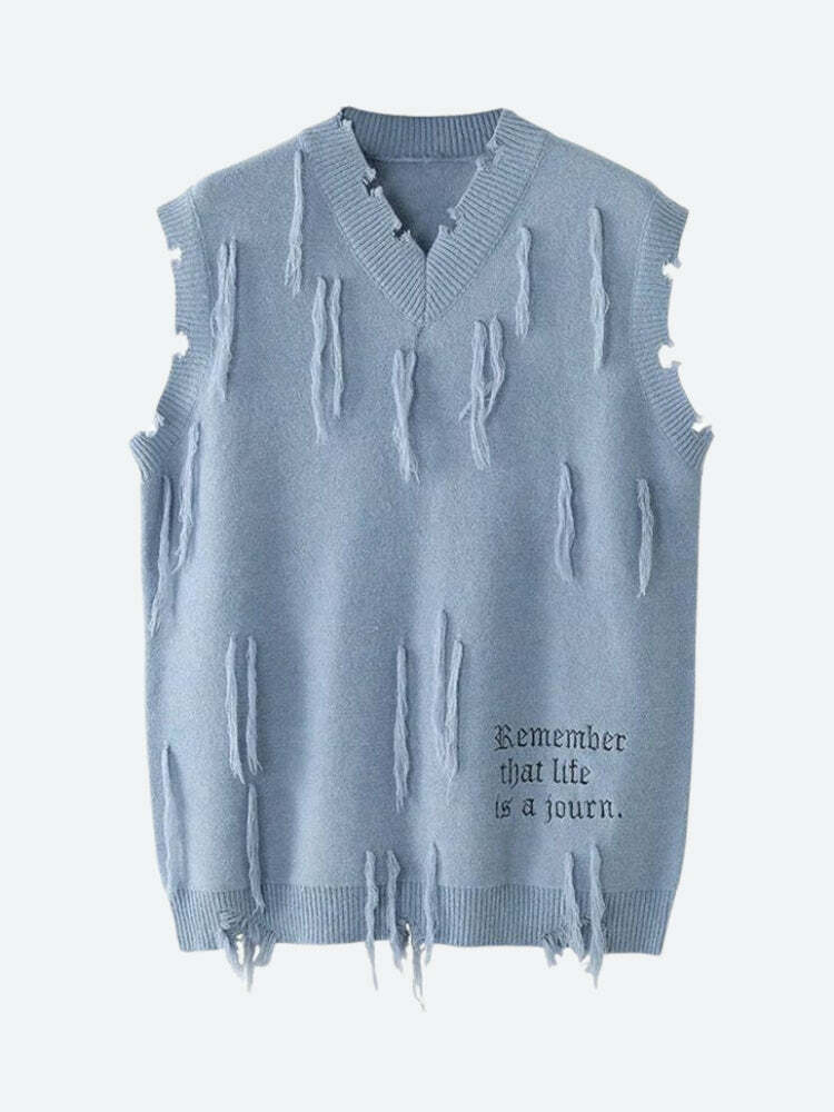 Trendy Ripped Tasseled Sweater Vest - Y2K Aesthetic Clothing