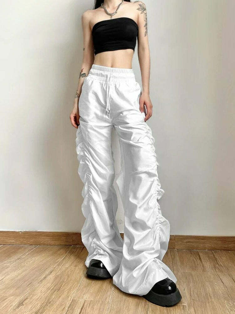 Trendy Ruched Parachute Pants - Y2K Aesthetic & Coquette Style