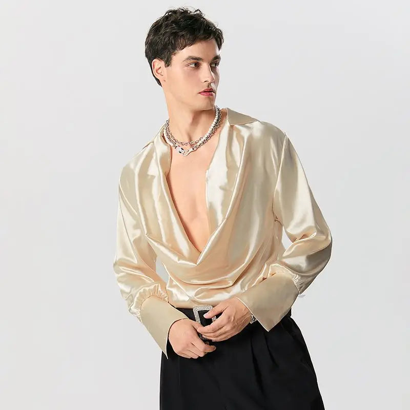 Trendy Satin Cowl Neck Shirt - Y2K Aesthetic & Coquette Style