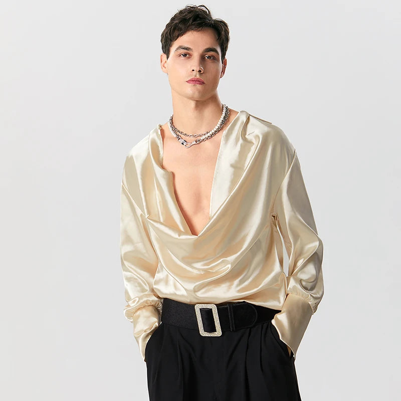 Trendy Satin Cowl Neck Shirt - Y2K Aesthetic & Coquette Style