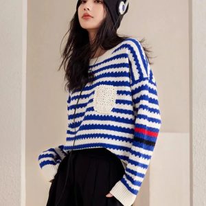 Trendy Striped Knitted Sweater - Y2K Aesthetic & Coquette Style