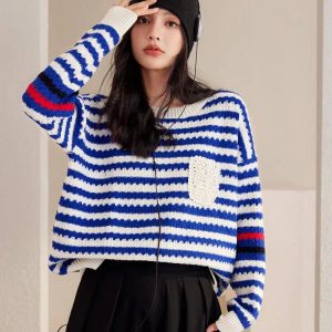 Trendy Striped Knitted Sweater - Y2K Aesthetic & Coquette Style