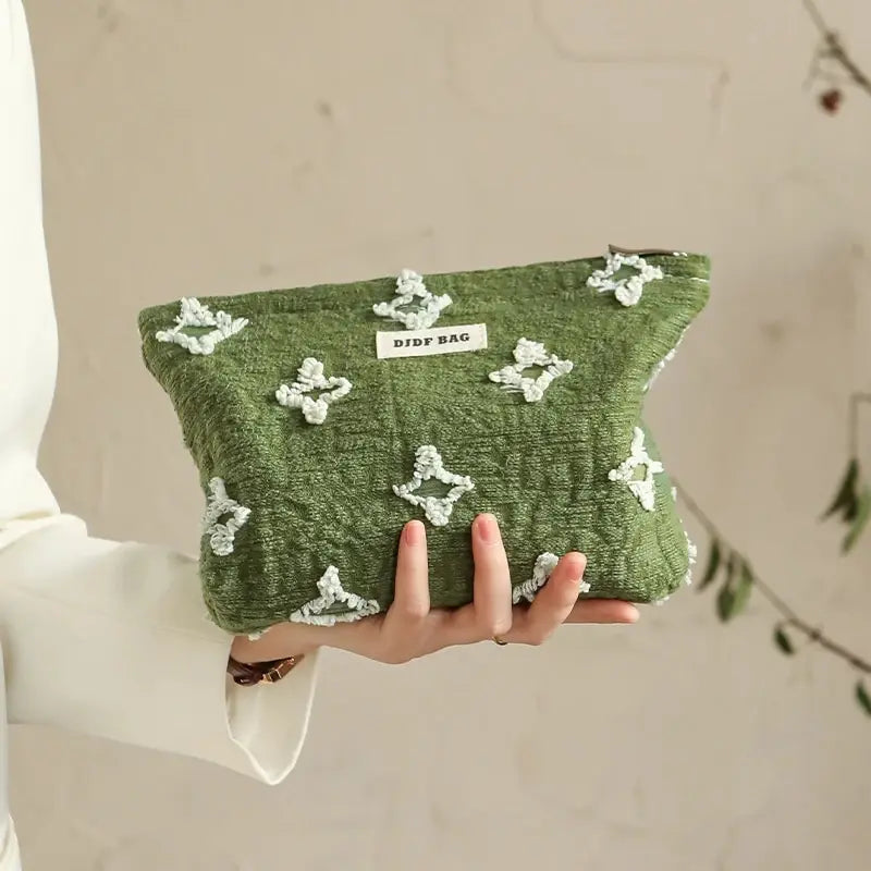 Trendy Tasseled Star Embroidered Makeup Bag for Y2K & Aesthetic Styles