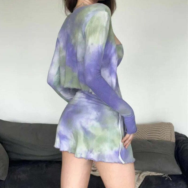 Trendy Tie Dye Bolero Mini Dress - Y2K Aesthetic & Coquette Style