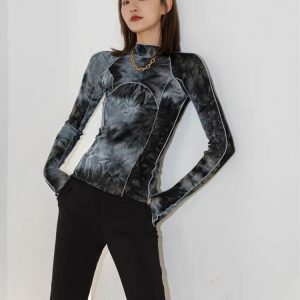 Trendy Tie Dye High Neck Top - Y2K Aesthetic Clothing for Unique Styles