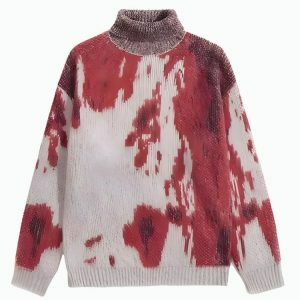 Trendy Tie Dye Turtle Neck Sweater - Y2K Aesthetic Knit Fashion