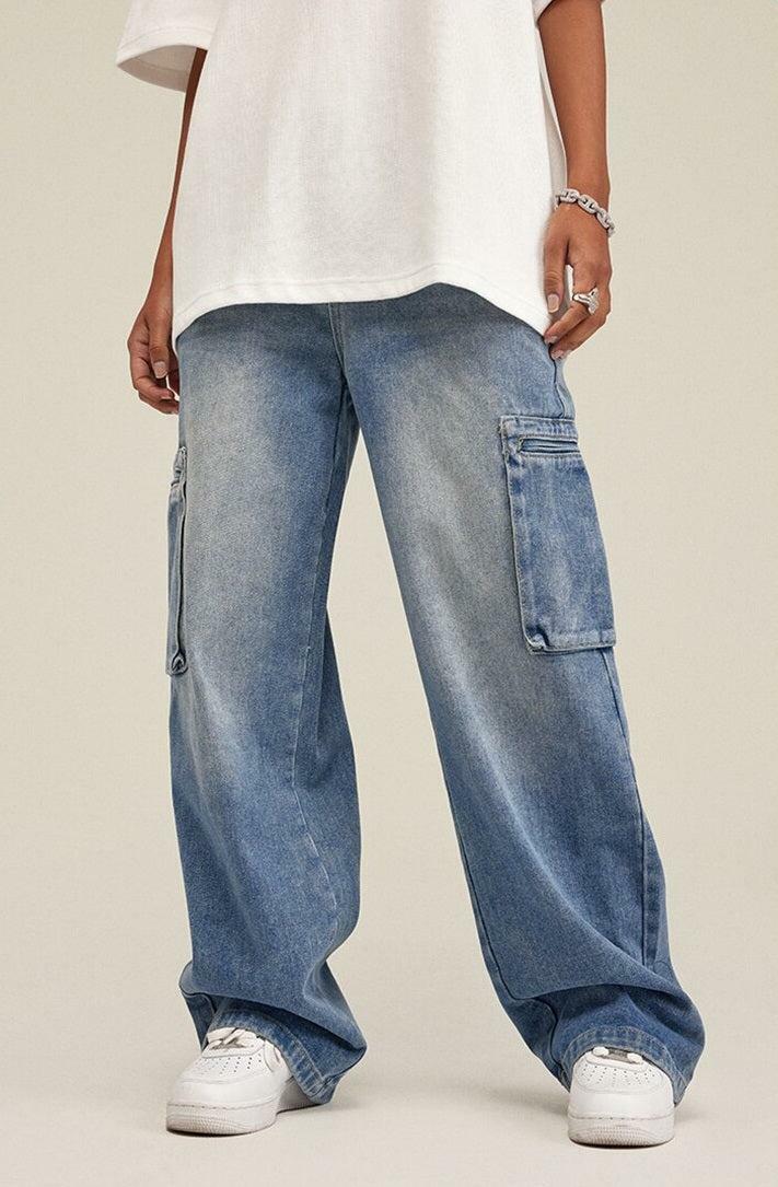 Trendy Washed Baggy Cargo Jeans for Y2K and Coquette Aesthetic Styles