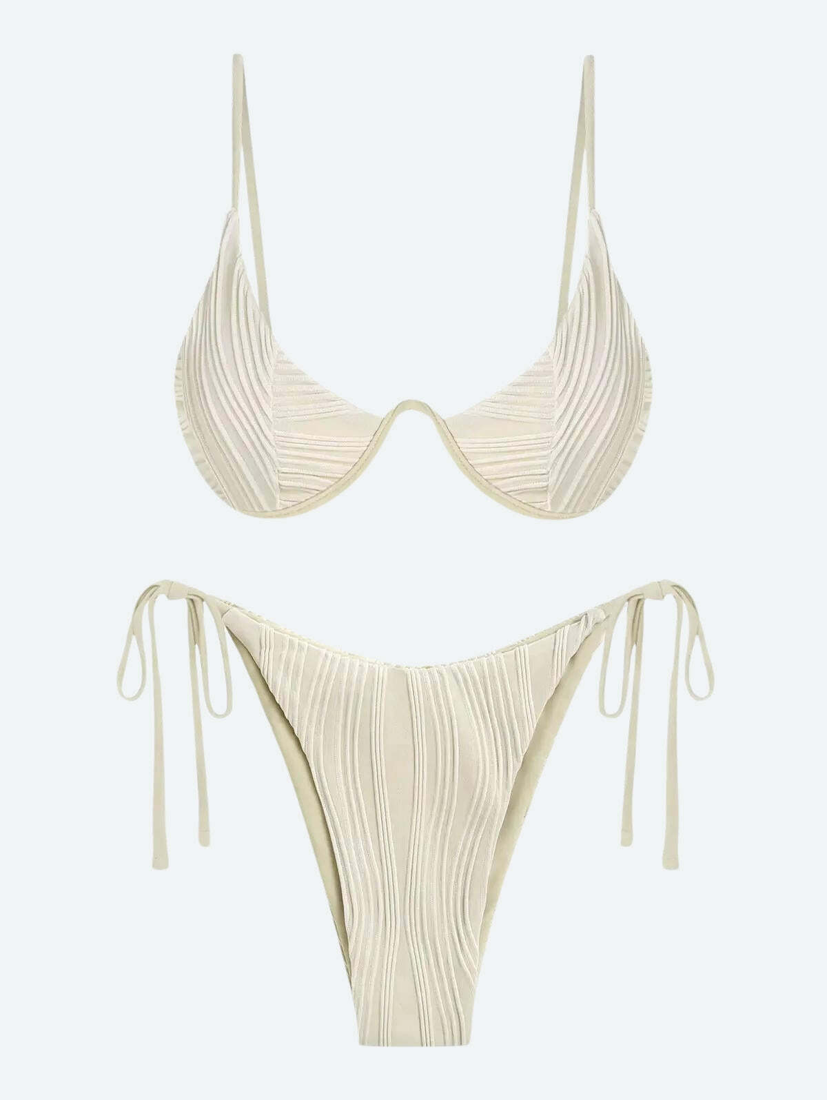 Trendy Wavy Striped Wired Cup Bikini Set - Y2K Aesthetic Swimwear