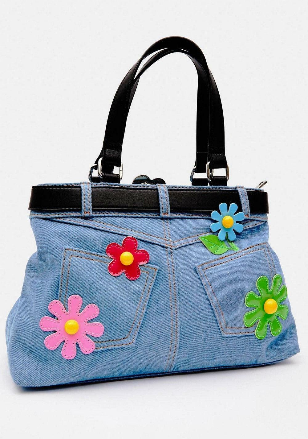 Trendy Weirdcore Belted Denim Handbag for Aesthetic Outfits