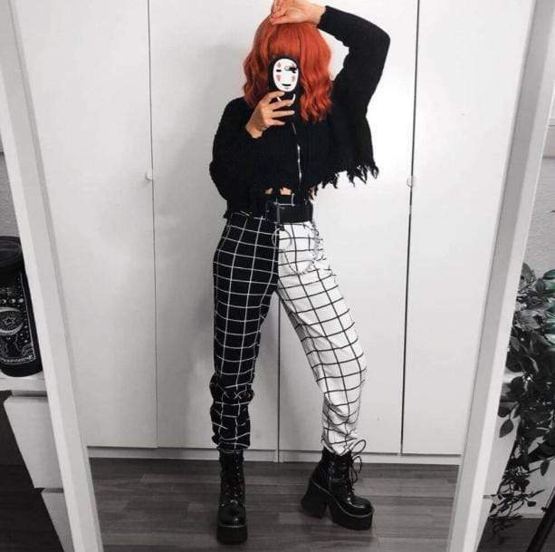 Trendy Y2K Aesthetic Black and White Pants for Coquette Style Outfits