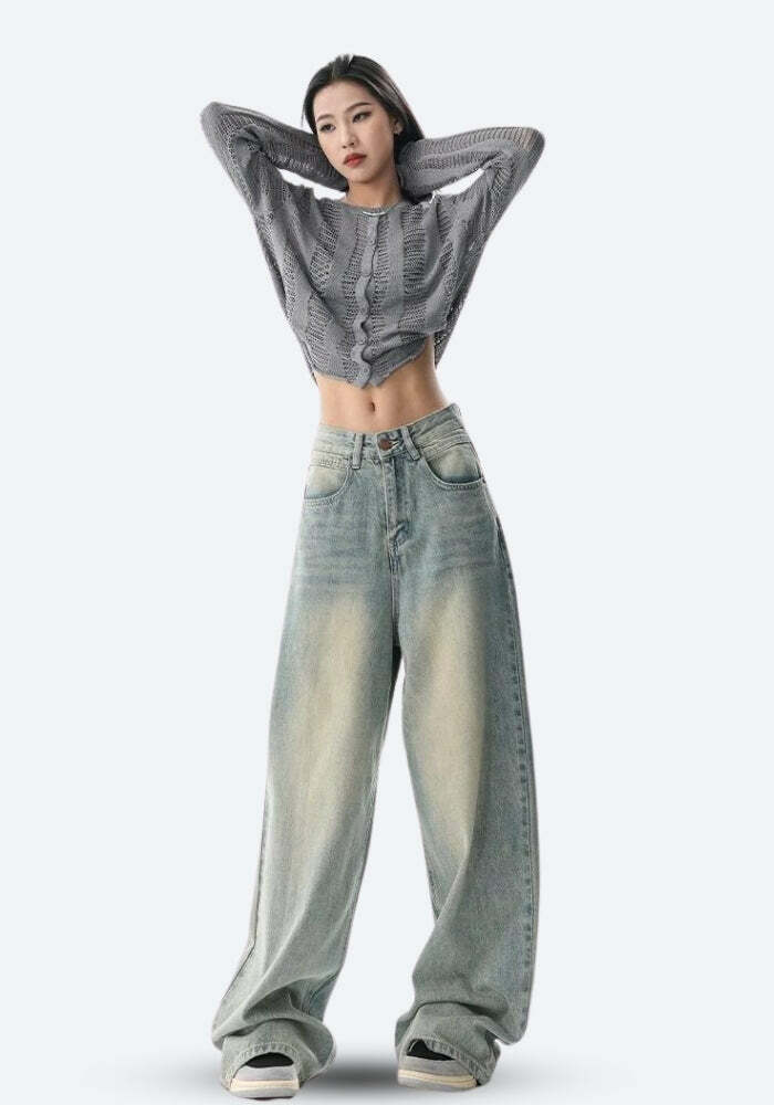 Trendy Y2K Aesthetic Low Rise Baggy Denim Jeans for Unique Styles