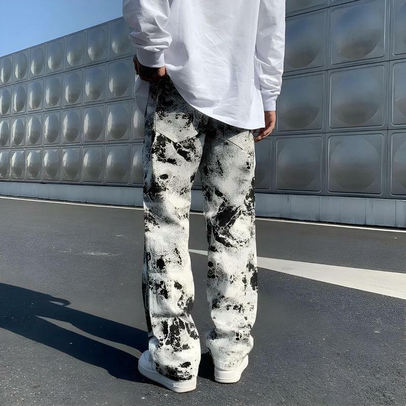 Trendy Y2K Aesthetic Spray Paint Straight Leg Jeans for Unique Styles