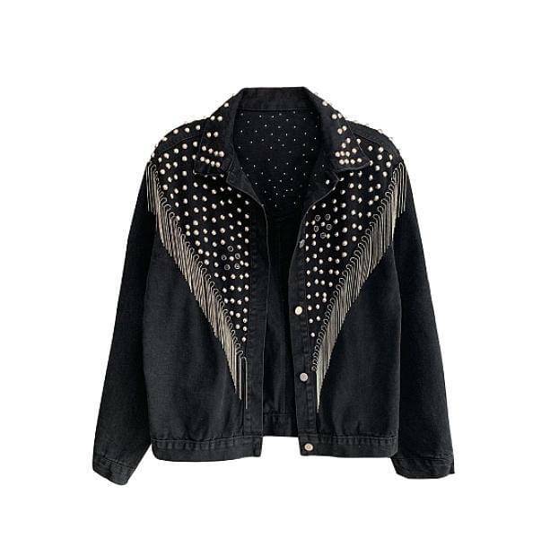 Trendy Y2K Aesthetic Tassel Black Jacket for Coquette & Goth Styles