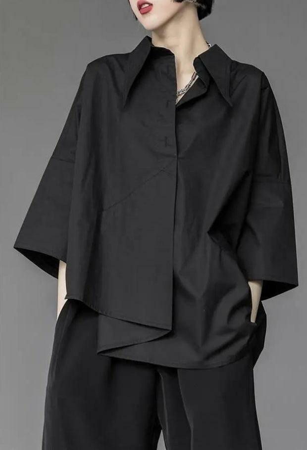 Trendy Y2K Asymmetric Black Korean Shirt for Aesthetic Outfits