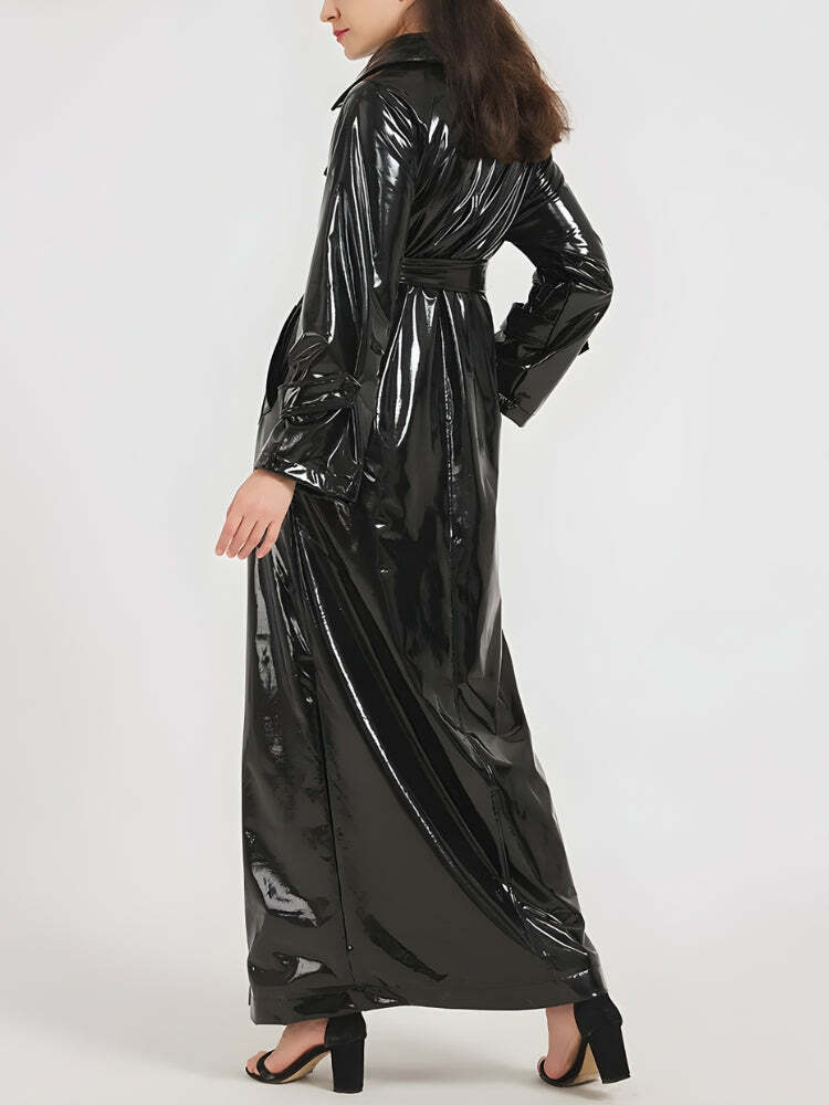 Trendy Y2K Black Trench Coat - Coquette Aesthetic Outerwear