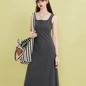 Trendy Y2K Button-Up Midi Dress - Aesthetic Coquette Style Outfit