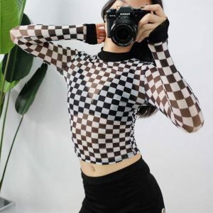 Trendy Y2K Checker Board Top - Aesthetic Coquette Style Apparel