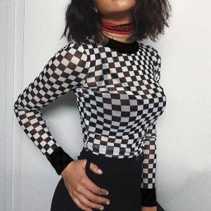 Trendy Y2K Checker Board Top - Aesthetic Coquette Style Apparel