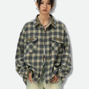 Trendy Y2K Checkered Shirt - Aesthetic Coquette & Goth Styles