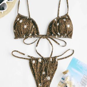 Trendy Y2K Coquette Aesthetic Drawstring Bikini Set for Summer Fun