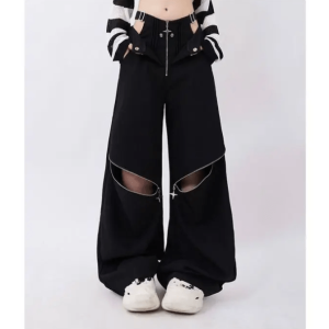 Trendy Y2K Coquette Aesthetic Open Zip Pants for Unique Outfit Styles