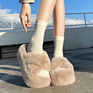 Trendy Y2K Coquette Aesthetic Plushy Platform Slippers for Stylish Outfits