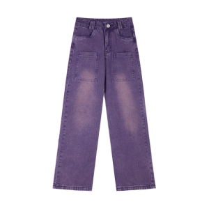 Trendy Y2K Coquette Aesthetic Purple Loose Jeans for Unique Outfits