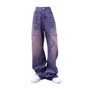 Trendy Y2K Coquette Aesthetic Purple Loose Jeans for Unique Outfits