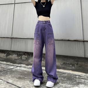 Trendy Y2K Coquette Aesthetic Purple Loose Jeans for Unique Outfits