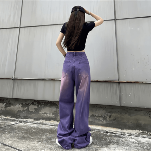 Trendy Y2K Coquette Aesthetic Purple Loose Jeans for Unique Outfits