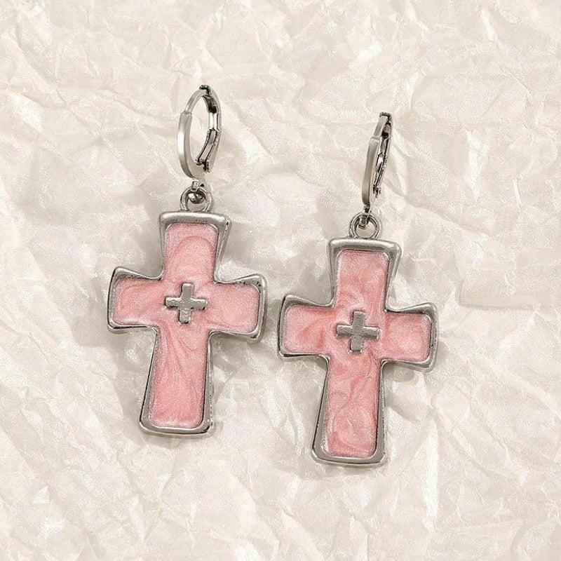 Trendy Y2K Coquette Cross Earrings for Aesthetic Outfit Styles