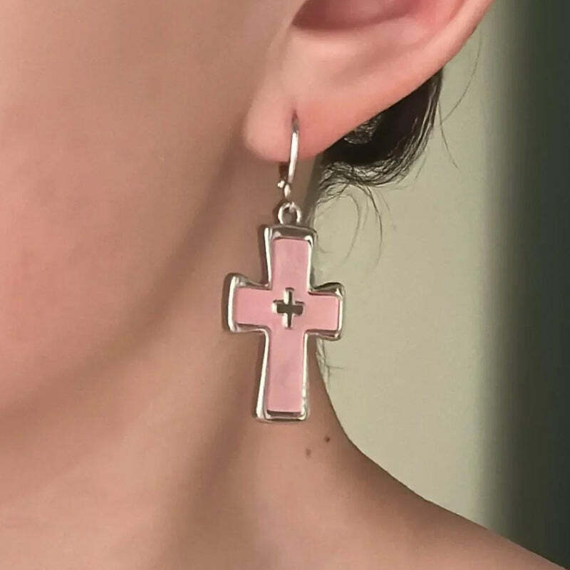 Trendy Y2K Coquette Cross Earrings for Aesthetic Outfit Styles