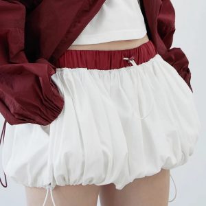 Trendy Y2K Coquette Drawstring Bubble Mini Skirt for Aesthetic Outfits