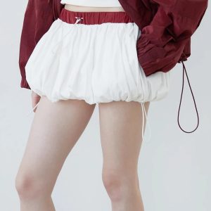 Trendy Y2K Coquette Drawstring Bubble Mini Skirt for Aesthetic Outfits