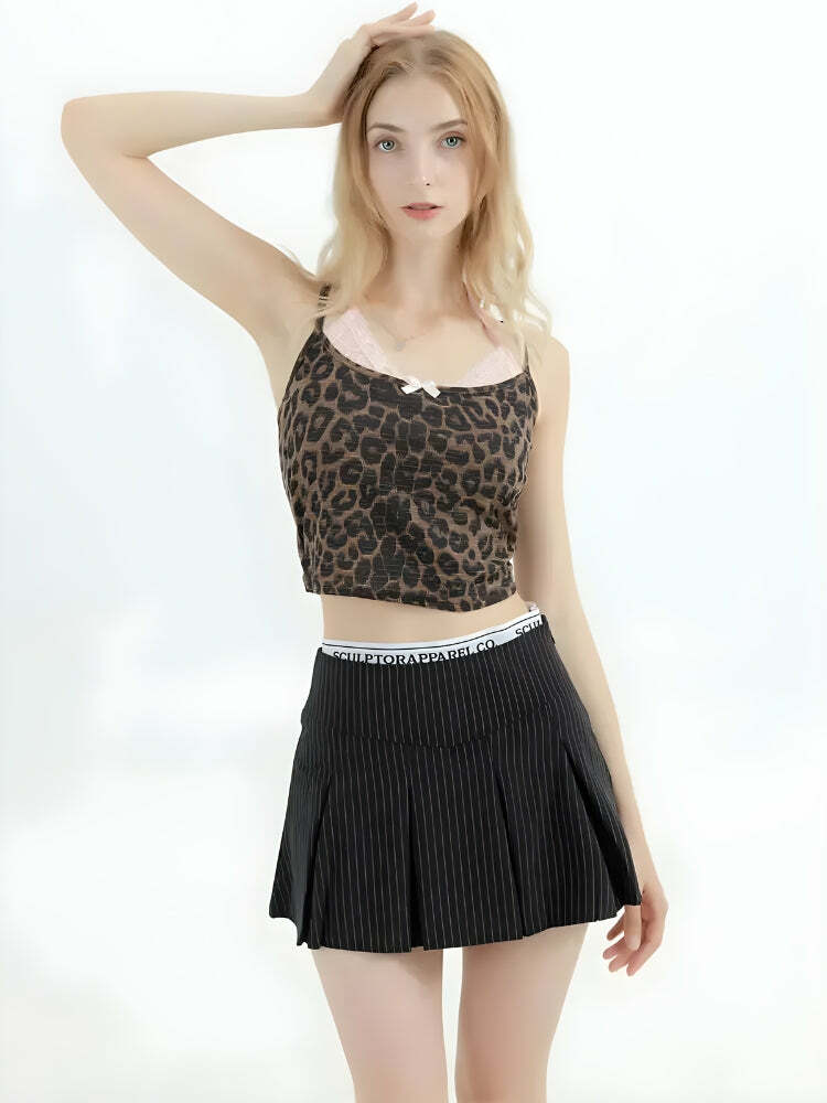 Trendy Y2K Coquette Leopard Crop Top - Aesthetic Fashion Essential