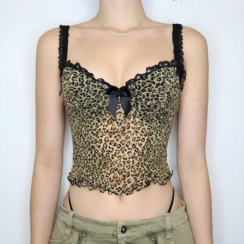 Trendy Y2K Coquette Leopard Mesh Top - Aesthetic Outfit Essential