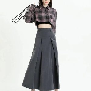 Trendy Y2K Coquette Pleated A-Line Midi Skirt for Aesthetic Outfits