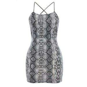 Trendy Y2K Coquette Snake Skin Mini Dress for Aesthetic Outfits