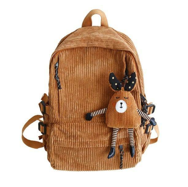 Trendy Y2K Corduroy Backpack for Aesthetic Outfits & Coquette Style