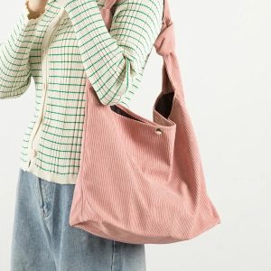 Trendy Y2K Corduroy Hobo Shoulder Bag for Aesthetic Outfits