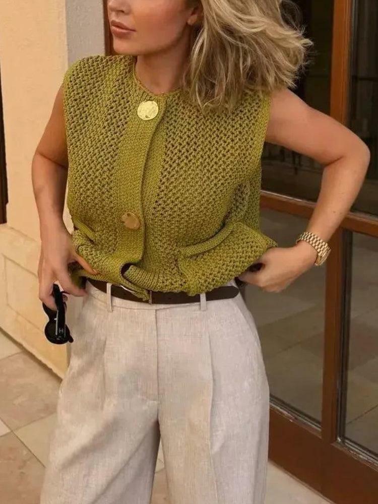 Trendy Y2K Crochet Sleeveless Cardigan for Aesthetic Outfits