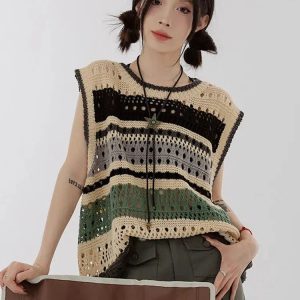 Trendy Y2K Crochet Sweater Vest - Aesthetic Coquette Style Top