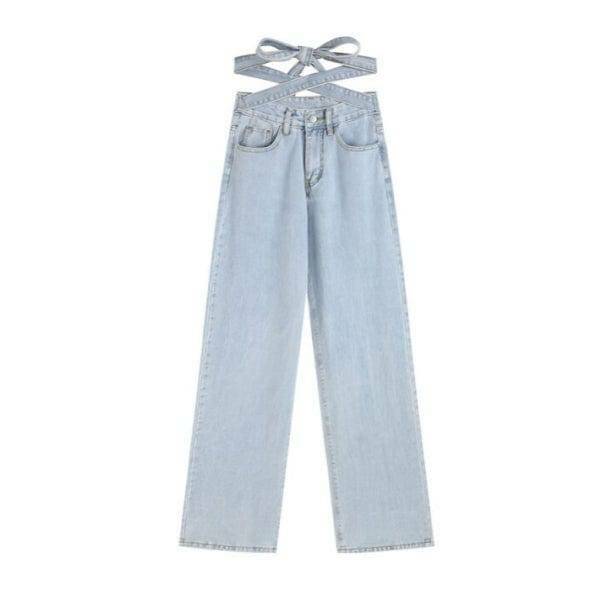 Trendy Y2K Cross Waist Jeans for Aesthetic Outfits & Coquette Style