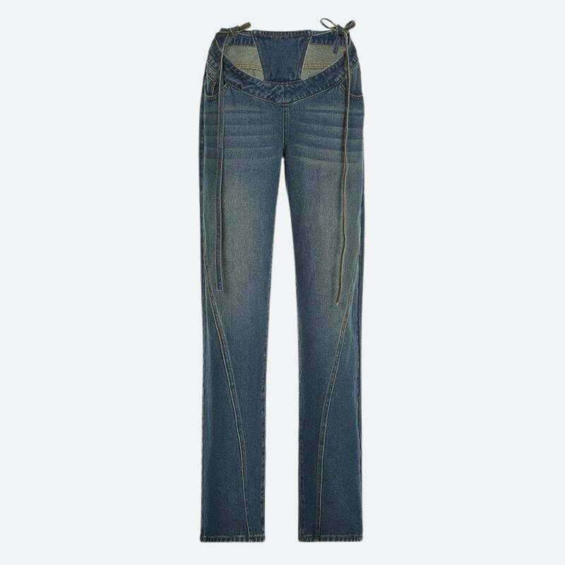 Trendy Y2K Cut Out Low Rise Denim Jeans for Aesthetic Outfits