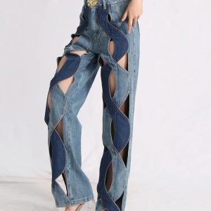 Trendy Y2K Denim Cut Out Jeans - Aesthetic Styles for Every Look