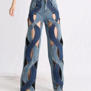 Trendy Y2K Denim Cut Out Jeans - Aesthetic Styles for Every Look