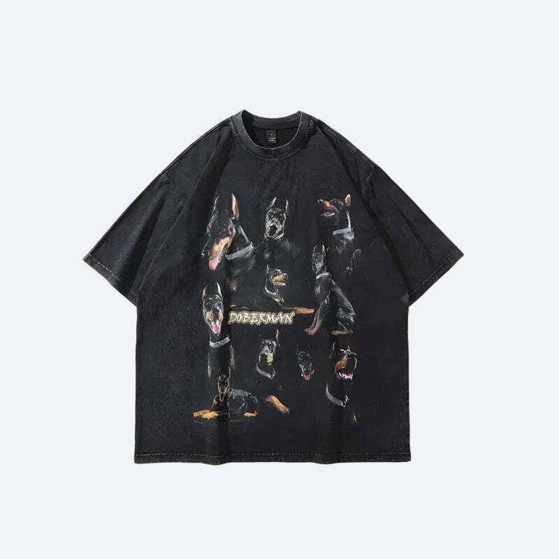 Trendy Y2K Doberman Graphic Tee - Aesthetic Outfit Essential