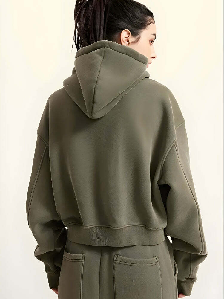 Trendy Y2K Double Zip-Up Cropped Hoodie for Aesthetic Outfits