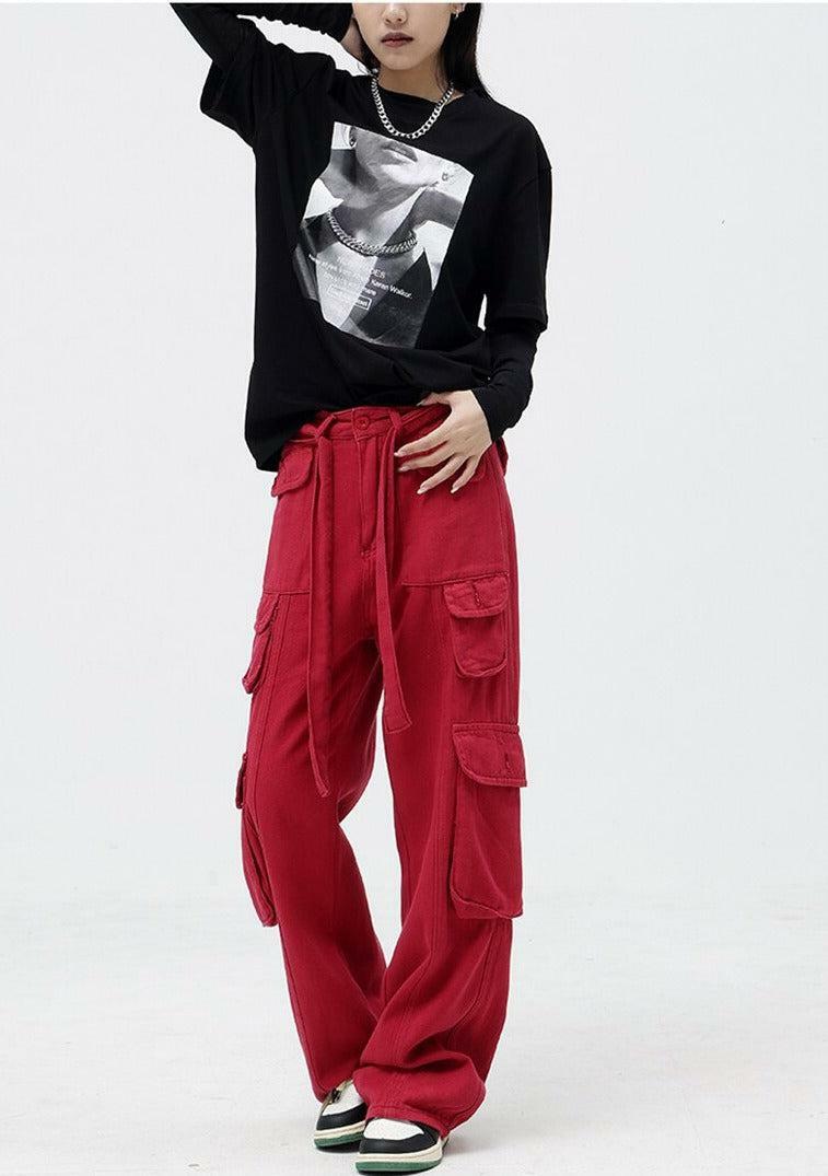 Trendy Y2K Drawstring Belt Cargo Pants for Aesthetic Outfits